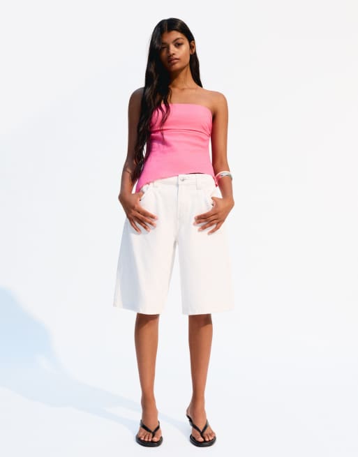 Bershka – Trägerloses Oberteil aus Leinenmix in leuchtendem Pink  , 4 von 4