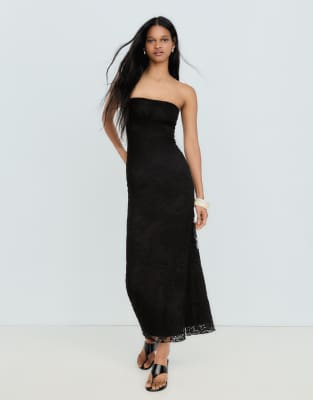 Trägerloses, rustikales Midikleid in Schwarz Schwarz L