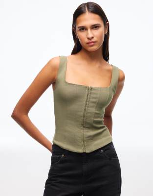 Bershka - Trägeroberteil aus Bengaline in Khaki-Grün
