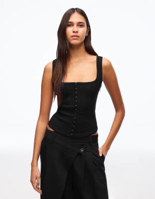 Bershka - Trägeroberteil aus Bengaline in Schwarz