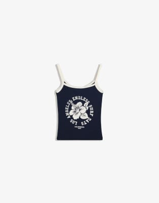 Bershka - Trägeroberteil in Marineblau mit Print