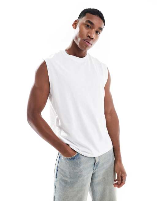 Bershka – Trägershirt im Worker-Design in Weiß