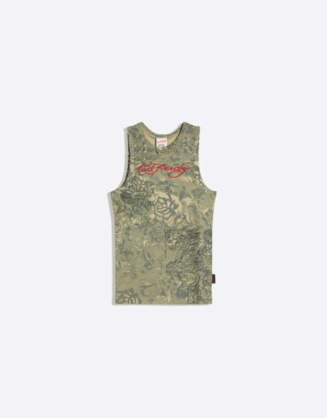 Bershka – Trägertop in Khaki mit „Ed Hardy“-Print - view 1