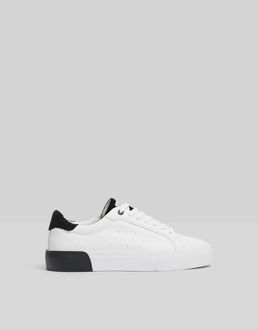 Bershka trainer with contrast panels in white