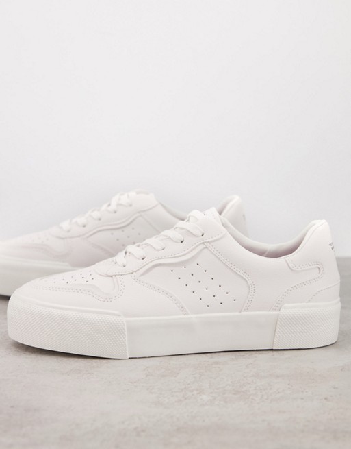 Bershka trainer with text detail in white
