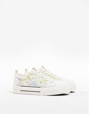 Bershka trainer with tie dye in white