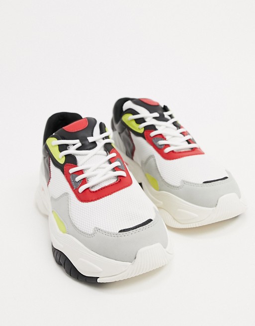 Bershka trainers in white with multi colour detailing