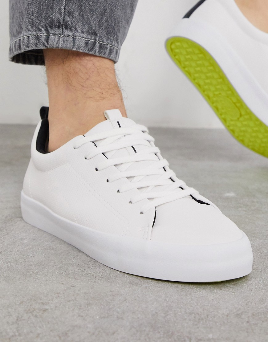 Bershka trainers in white with yellow sole