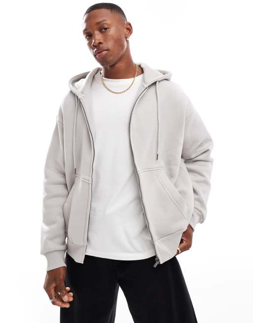 Bershka - Trainings-hoodie met ritssluiting in grijs met wassing