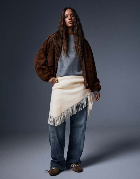 Bershka trekantig scarf med fransar i naturvit - view 1