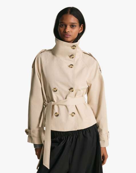 Bershka - Trench beige con collo a imbuto - view 1