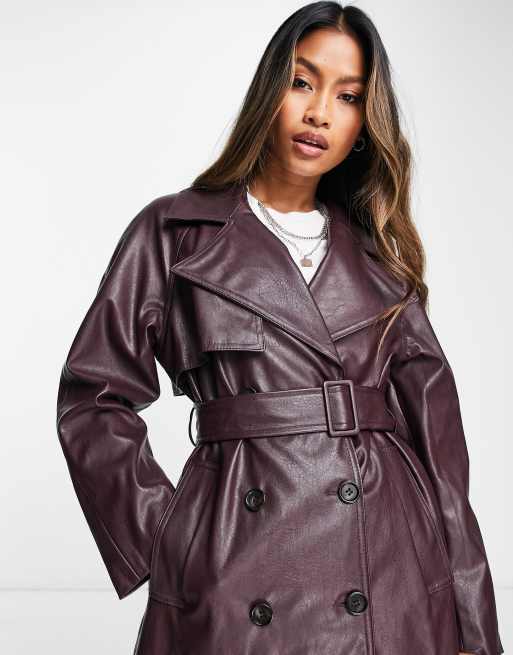 Trench Giacche In Pelle Lunghe Bershka Trench Bordeaux In Pelle