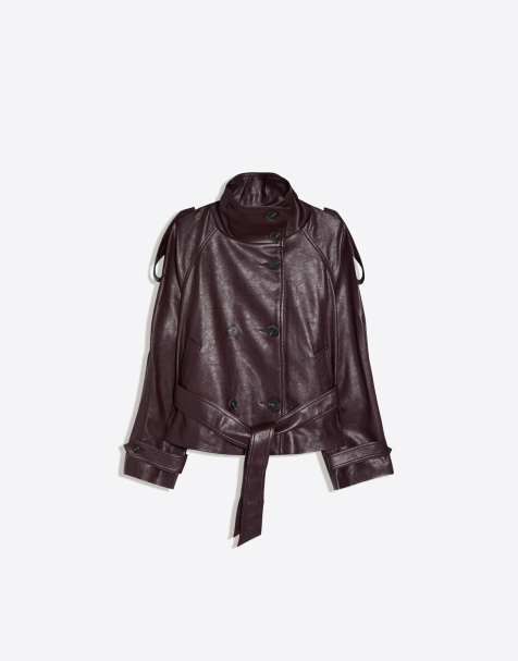 Bershka - Trench-coat court en similicuir - Bordeaux - view 1