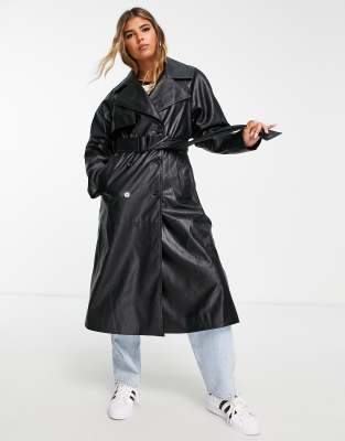 Bershka Trench coat en similicuir Noir ASOS