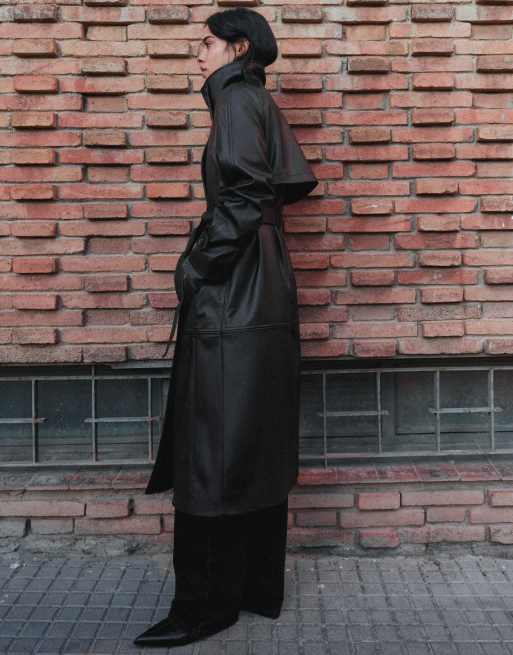 Bershka trench-coat long ceinturé noir, 2 de 5