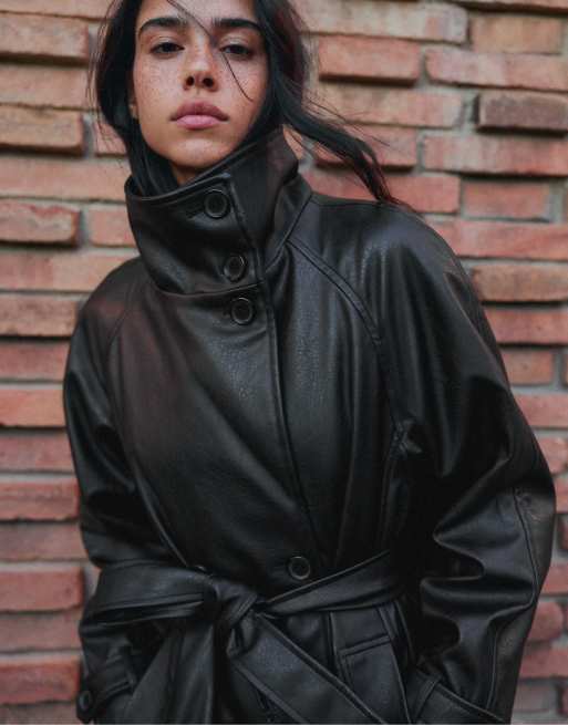 Bershka trench-coat long ceinturé noir, 4 de 5