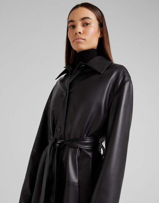 manteau simili cuir bershka