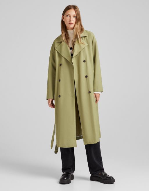 Bershka - Trench taglio lungo verde kaki