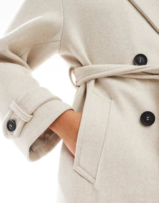 Bershka – Trenchcoat mit Wollanteil in Steinbeige ASOS