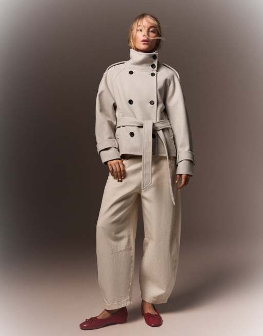 Bershka – Trenchjacke in Beige mit Stehkragen, 3 von 4