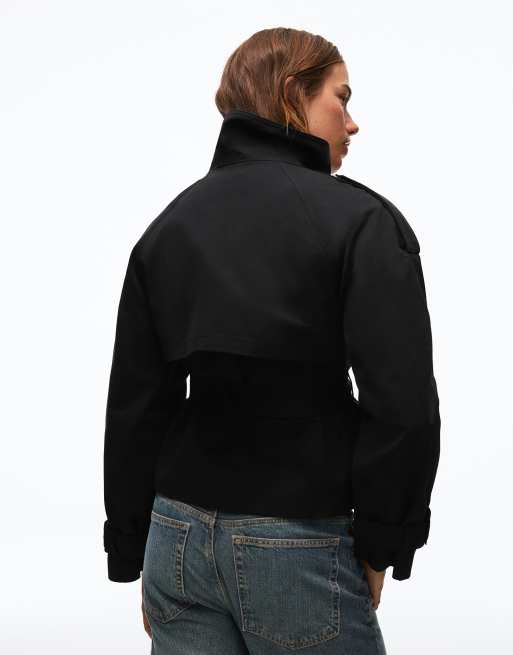 Bershka trenchjakke med ståkrave i sort, 3 af 5
