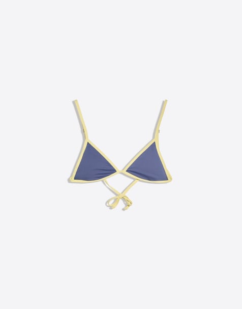 Bershka – Triangel-Bikinioberteil in Blau mit Kontrast-Design - view 1