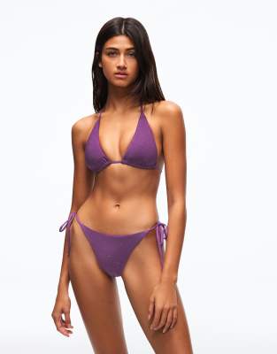 Bershka - Triangel-Bikinioberteil in Lila mit Strass