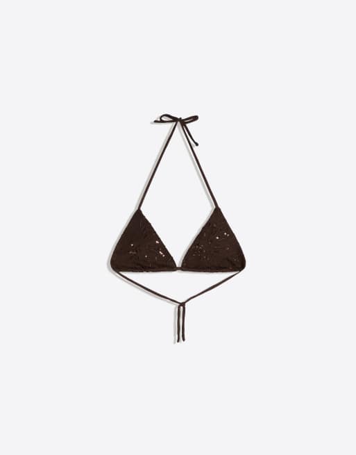 Bershka - Triangel bikinitopje met lovertjes in bruin, 3 van 3