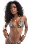 [Bershka] Bershka triangle bikini top in beige zebra print (part of a set)-Multi S MULTI