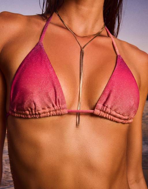 Bershka Triangle bikini top in orange, 3 of 4