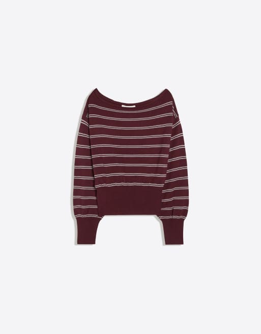 Bershka tröja med asymmetrisk halsringning i burgundy, 5 av 5
