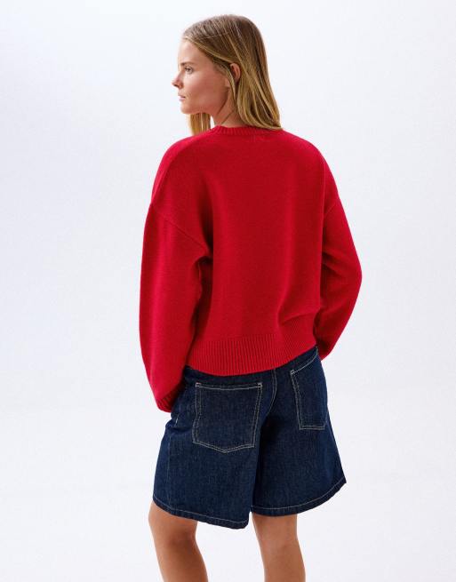 Bershka tröja med rund halsringning i rött, 3 av 5