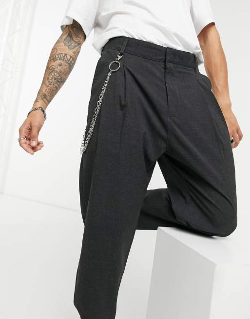 Bershka trousers with chain in grey