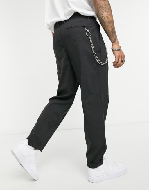 Bershka trousers with chain in grey