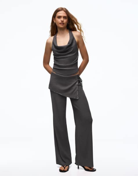 Bershka Trousers with sequin overskirt in grey - view 1
