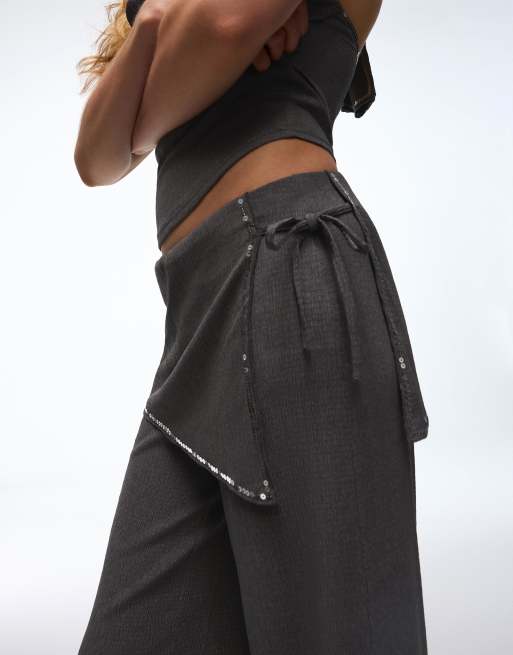 Bershka Trousers with sequin overskirt in grey, 4 of 4