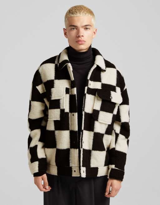 Bershka trucker jacket in beige check | ASOS