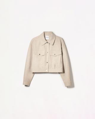 Bershka trucker jacket in beige-Brown