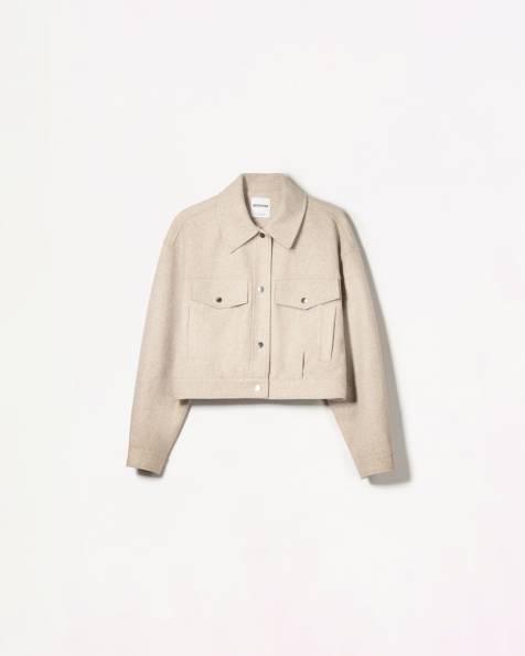 Bershka trucker jacket in beige - view 1