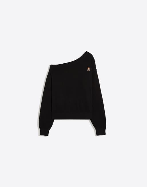 Bershka - Trui met boothals en geborduurd logo in zwart, 5 van 5