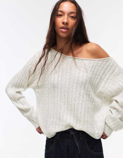 Bershka - Trui met gevlochten patroon in grijs - view 1