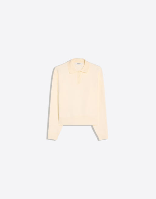 Bershka trui met knoopsluiting, boxy pasvorm en polokraag in ecru, 5 van 5