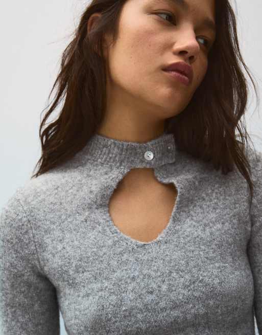 Bershka trui met opstaande hals in grijs, 4 van 5