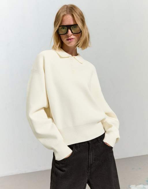 Bershka - Trui met polokraag in ecru