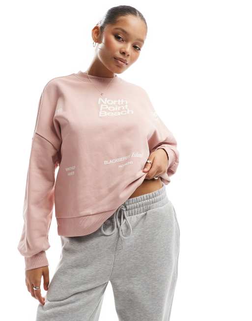 Bershka - Trui met print in vaalroze