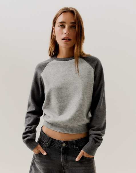 Bershka - Trui met raglanmouwen en ronde hals in grijs - view 1