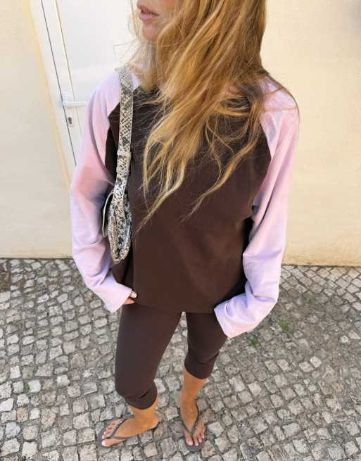 Bershka trui met ronde hals en raglanmouwen in bruin, 3 van 5