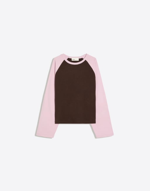 Bershka trui met ronde hals en raglanmouwen in bruin, 5 van 5
