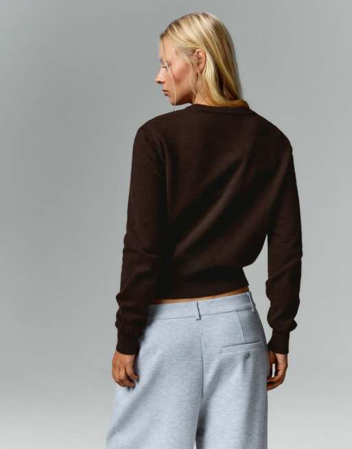 Bershka trui met ronde hals in bruin, 3 van 5