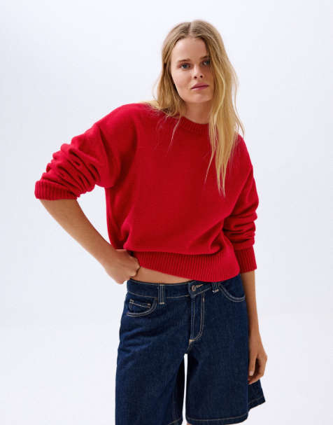 Bershka trui met ronde hals in rood - view 1